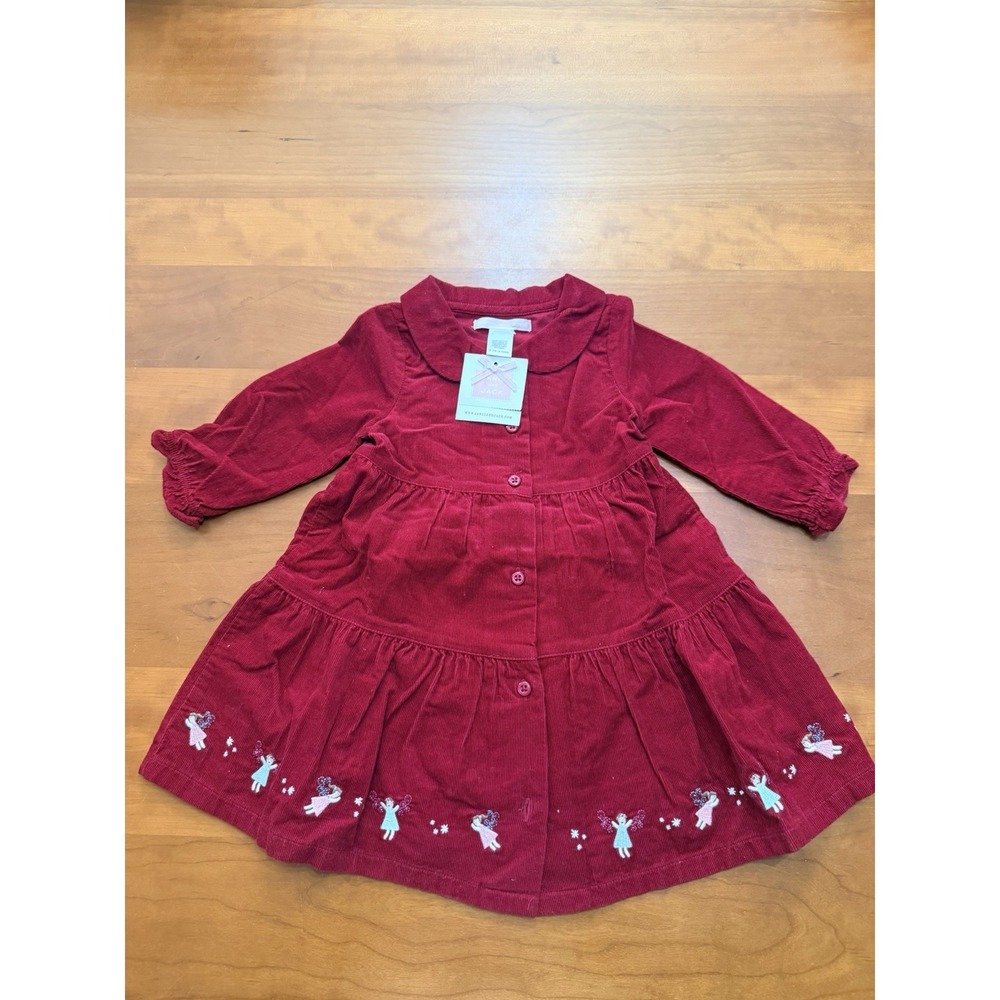 Janie and Jack Red Corduroy Collared Embroidered Angel Holiday Dress 6-12 Months